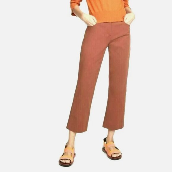 Theory Women's Crop Double Stretch Pants 4 Cognac Office Business‎ - Picture 1 of 11